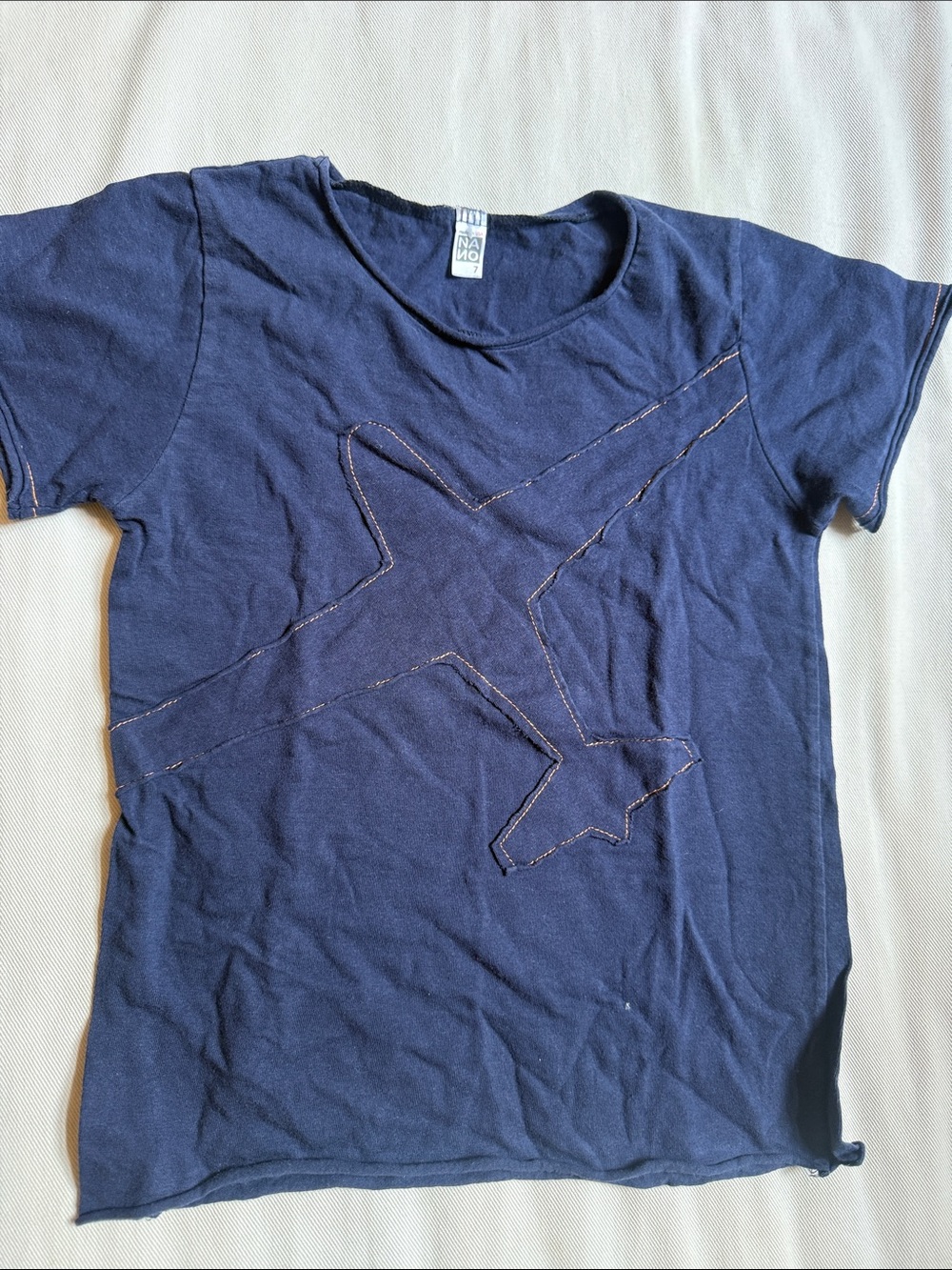 Nano Navy Blue Airplane Appliqué Short Sleeve Tee